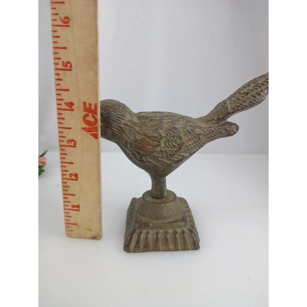 Cast Iron Bird On Pedestal Perch Figurine Statue Decor Paperweight
